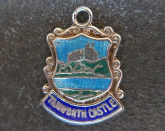 Vintage Silver Bracelet Charm Tamworth Castle Enamel Travel Shield Souvenir Necklace Pendant Fob Staffordshire