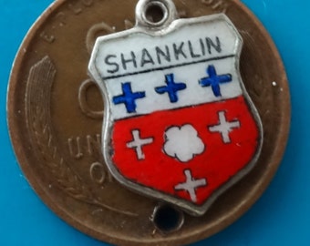 Shanklin Silver Bracelet Shield Charm Enamel Travel Souvenir Vintage Bracelets and Chains 1960s Old Jewellery