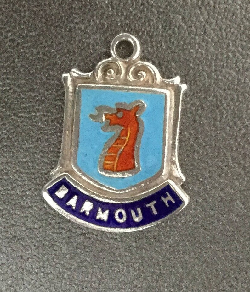 Silver Bracelet Charm Enamel Barmouth Travel Shield Silver Necklace Pendant Fob Wales