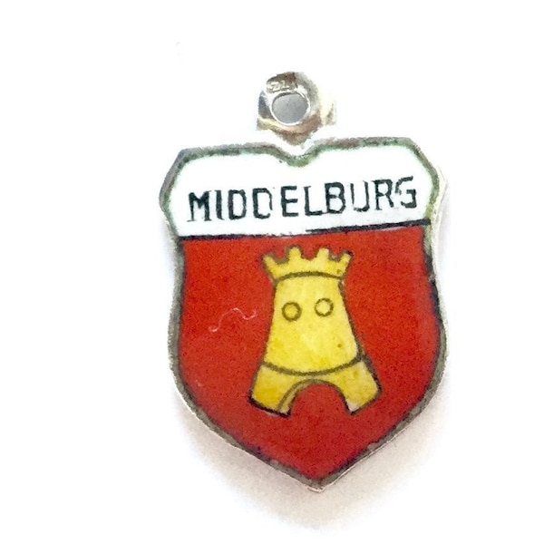 Middelburg - Silver Bracelet Charm - Enamel - Travel Shield - Souvenir vintage Pendant Fob - Pays-Bas