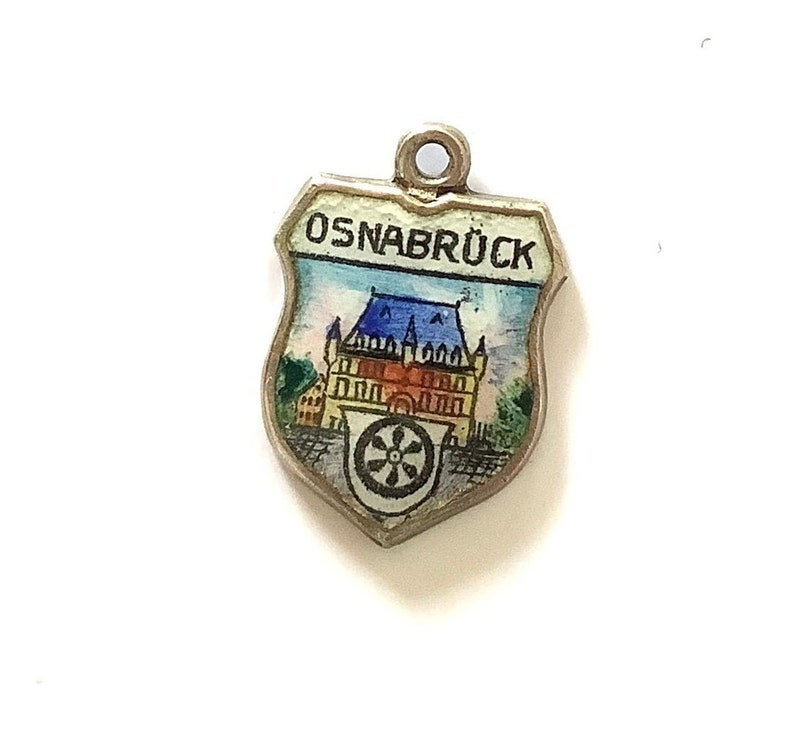 Osnabruck Germany Shield Charm, Enamel Travel Shield, Silver Bracelet Charms, European Tourist Charm Vintage Jewellery image 3