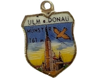 Ulm Donau Vintage Silver Charms  Enamel Shields for Bracelets Pendants for Necklaces Collectible Novelty Town Crest 1970s Jewellery