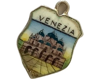 Venice Vintage Silver Charms  Enamel Shields for Bracelets Pendants for Necklaces Collectible Novelty Town Crest 1970s Jewellery