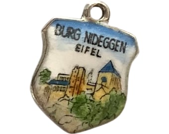 Burg Nideggen Vintage Silver Charms Enamel Shields for Bracelets Pendants for Necklaces Collectible Novelty Town Crest 1970s Jewellery