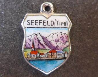 SIlver Bracelet Charm Enamel Seefeld Tirol Vintage Souvenir Pendant Necklace Pendant Fob