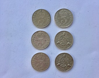 A collection of six George V (United Kingdom) Silver Threepenny Bits