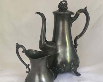Victorian antique pewter Coffee Pot and Milk Jug