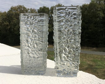 Two Lila Sklo-Union Czech vintage glass vases