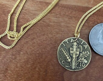 BEAUTIFUL ITALIAN Coin Necklace on an  ITALIAN made 14k Gold Filled Chain