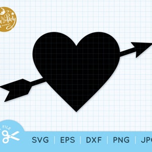 HART en PIJL SVG, hart pijl Svg, liefde pijl hart silhouet, Valentijnsdag clipart, hart pijl Svg Eps Dxf Png Jpg