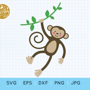 Cute Monkey SVG Cut File, Baby Monkey Cutting File, Swinging Monkey, Onesie, Nursery, Instant Download, Cute Monkey Svg Eps Dxf Png Jpg