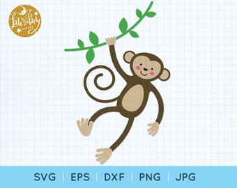 Cute Monkey SVG Cut File, Baby Monkey Cutting File, Swinging Monkey, Onesie, Nursery, Instant Download, Cute Monkey Svg Eps Dxf Png Jpg