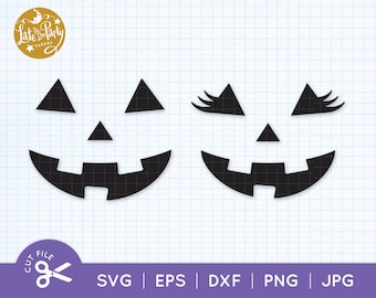 PUMPKIN FACE SVG, Male&Female, Boy Girl Jack-o-Lantern Cut File, Pumpkin Face With Eyelashes, Halloween Clip Art,Svg,Eps,Png,Jpg