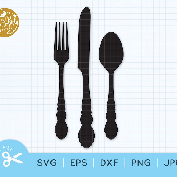 Fork Knife Spoon SVG Cut File, SILVERWARE Cutting File, CUTLERY, Clip Art, Scrapbook, Restaurant, Cafe Decor, Wall Art, Svg Eps Dxf Png Jpg