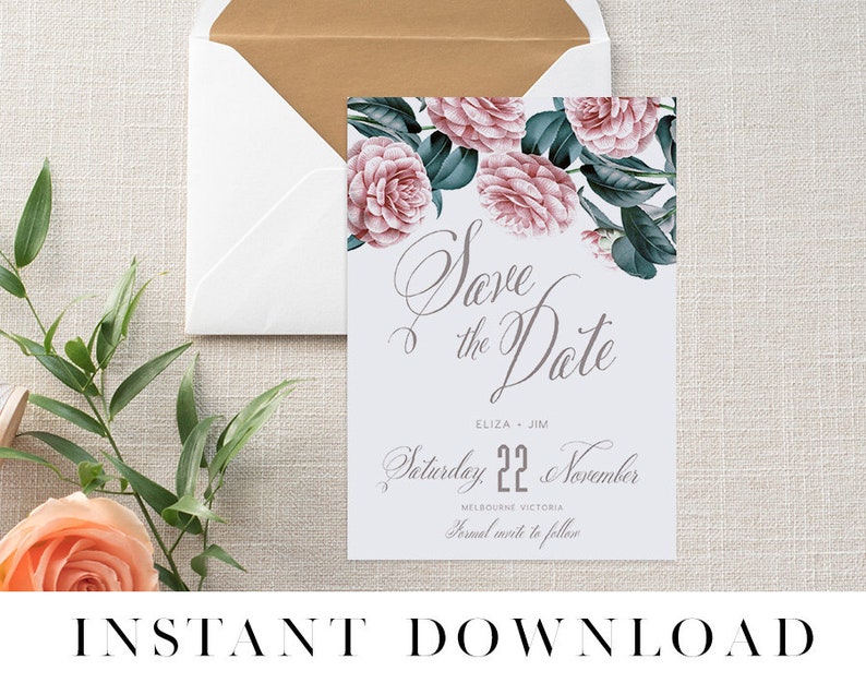 Rustic Invites Vintage Floral Wedding Invite Editable pdf Templett DUSTY Save the Date INSTANT DOWNLOAD diy Printable Save the Date