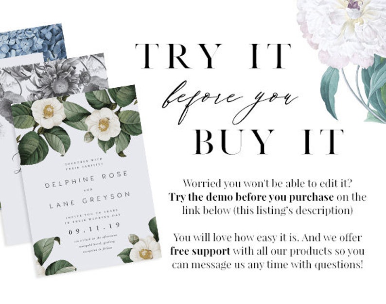 Rustic Invites Vintage Floral Wedding Invite Editable pdf Templett DUSTY Save the Date INSTANT DOWNLOAD diy Printable Save the Date