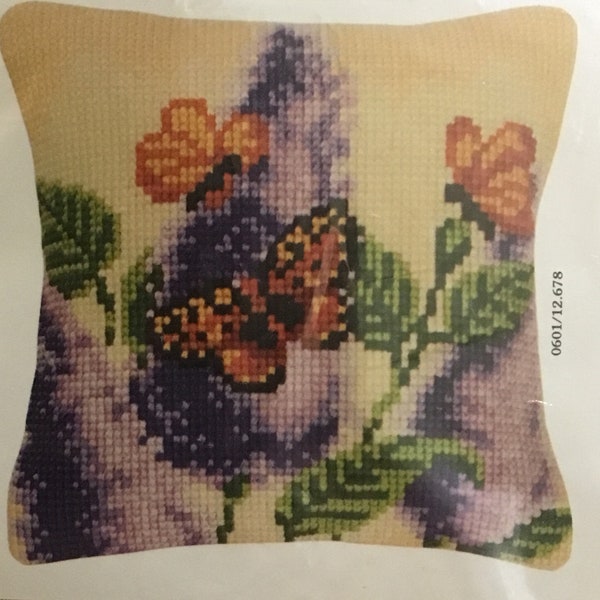 Butterfly cross stitch and canvas plillow kit