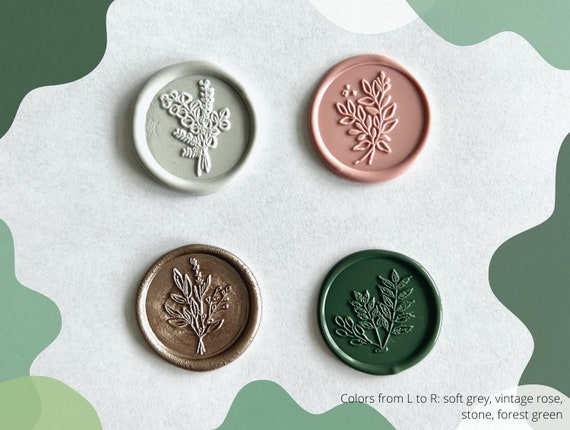 Botanical Custom Wax Seal - Self-Adhesive - Multiple Designs Floral, Botanical, Leafy - Weddings, Baby Showers, Thank You Cards