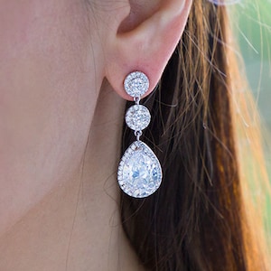 Bridal Earrings, Crystal Wedding Earrings, Silver Cubic Zirconia Earrings, Teardrop Earrings, Crystal Drop Earrings, Ref ALINA