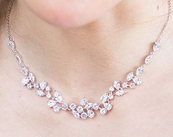 Bridal Necklace, Crystal Wedding Necklace,  Cubic Zirconia Necklace, Swarovski cristal Wedding Necklace, CZ Necklace, Rose gold Necklace
