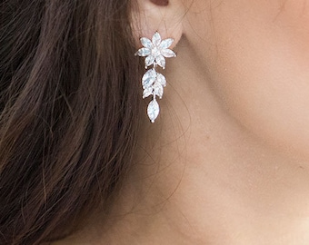 Orecchini da sposa in cristallo bianco, orecchini da sposa a goccia, orecchini con zirconi cubici, gioielli da sposa CZ, orecchini da sposa Swarovski