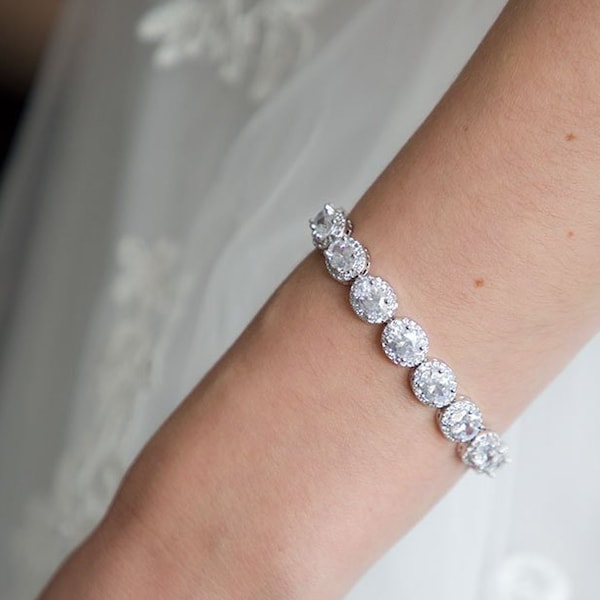 Bridal bracelet, Crystal Wedding Bracelet, Cubic Zirconia Bracelet,  Wedding CZ Bracelet, Oval Bridal Bracelet Swarovski, Ref JASMINE