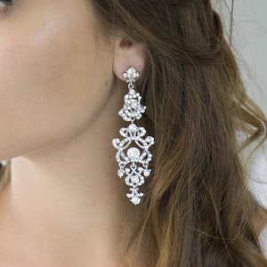 Vintage Bridal Earrings, Chandelier Earrings, Vintage Wedding Earrings, Chandelier Earrings Wedding, Vintage Wedding Jewelry, Ref ELSA image 1