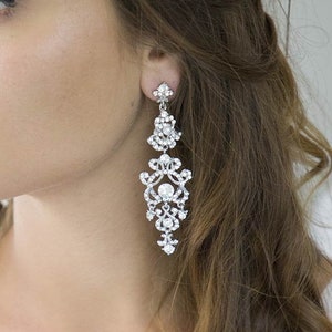 Boucles d'oreilles mariage vintage longues image 1