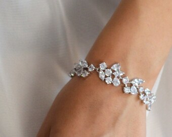 Wedding bracelet, Bridal Zircon bracelet, Crystal Wedding bracelet,  Cubic Zirconia Bracelet, CZ Wedding Jewelry, bracelet mariage