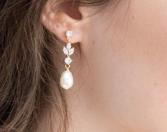 Orecchini da sposa, orecchini da sposa con zirconi cubici, orecchini da sposa a goccia, orecchini da sposa a goccia, orecchini da sposa con cristalli, Rif. ELEONORE