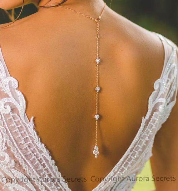 Collier de mariée avec bijou de dos, bijou robe dos nu argenté, doré rose