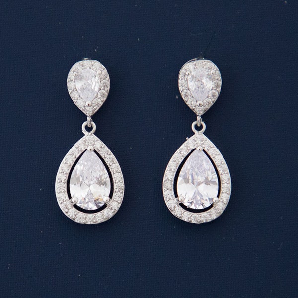 Boucles d’oreilles mariage pendantes avec oxydes de zirconium boucles mariage diamants synthétiques, Boucles d’oreilles cristal Swarovski