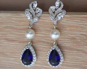 Boucles d'oreilles de mariée en crystal et perles , boucles d'oreilles mariage de luxe, boucles d'oreilles de marié, bijoux mariée