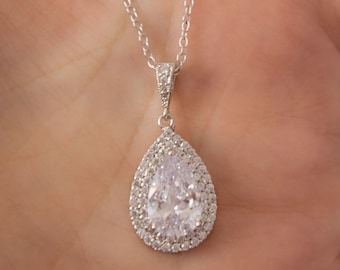 Wedding Necklace, Crystal Bridal Necklace, CZ Waterdrop Necklace, Teardrop Bridal Necklace, Bridal Cubic zirconia Necklace