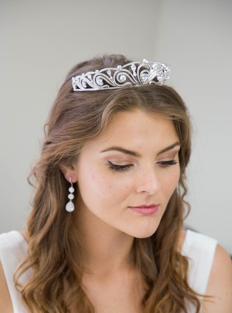 Couronne Royale, Diadème de mariage, Couronne pour mariée, Accessoire Cheveux Mariage, Diadème Argenté, Accessoire De Mariage image 2