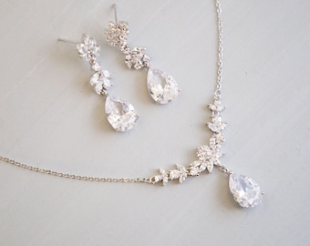 Wedding set, earrings necklace set, Cubic Zirconia jewelry set, bridal jewelry set, wedding jewelry set, parure bijoux mariage