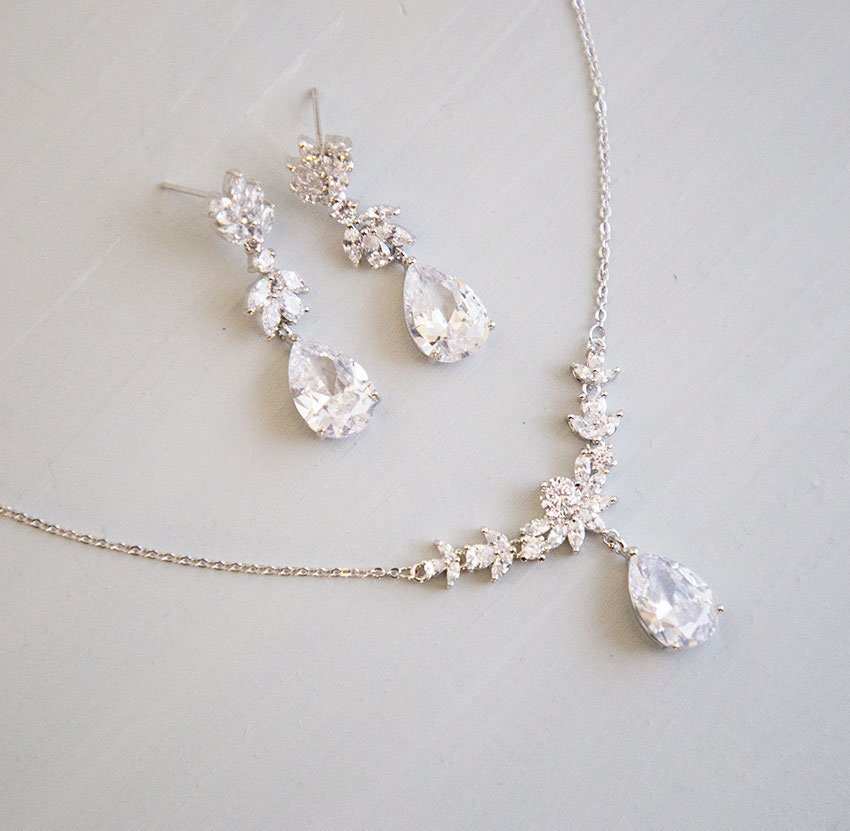 Wedding Set Earrings Necklace Set Cubic 