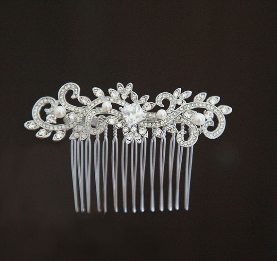 Silver Wedding Comb, Crystal Hair Comb, Bridal Hair Comb, Crystal Hair Comb, Hair Comb, Bridal Headpiece, Ref CINDY