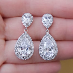 Wedding Teardrop Earrings, Classic Wedding Earrings, Bridal Teardrop Earrings, CZ Earrings, Bridal Crystal Earrings, Wedding Jewelry