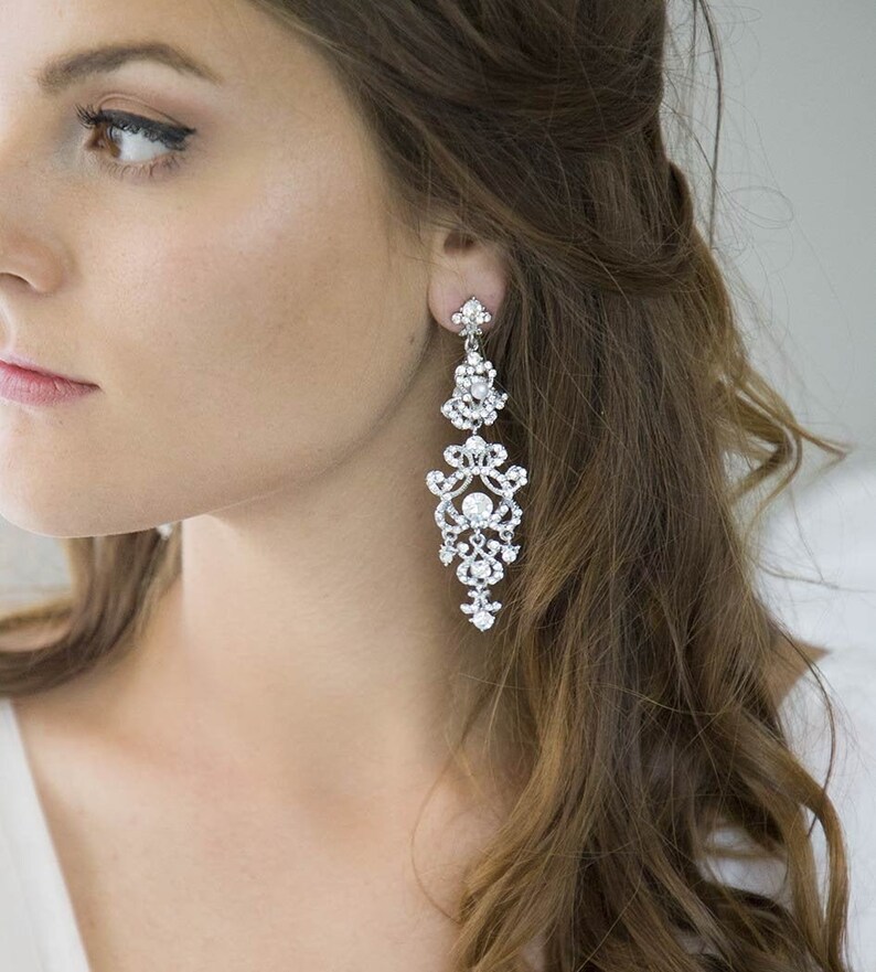 Boucles d'oreilles mariage vintage longues image 1