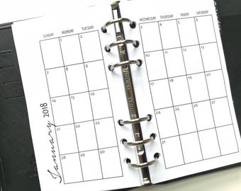 Monthly On 2 Pages Single Sided Printed Planner Inserts - Personal Size - Grid or Dot Grid