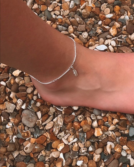 Silver feather anklet deals
