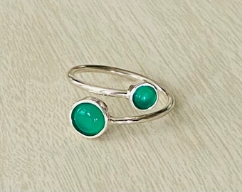 Adjustable Sterling Silver Green Onyx Ring