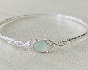 Chalcedony Sterling Silver Celtic Bangle