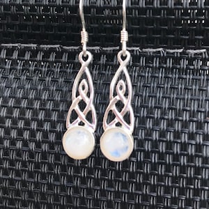 Rainbow Moonstone Celtic Design Sterling Silver Earrings