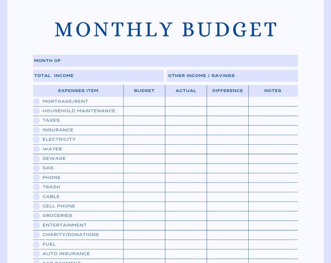 Monthly Budget Planner Etsy