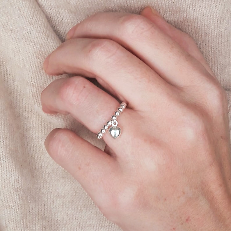 heart or sun or moon charm Star ring and round beads silver 925