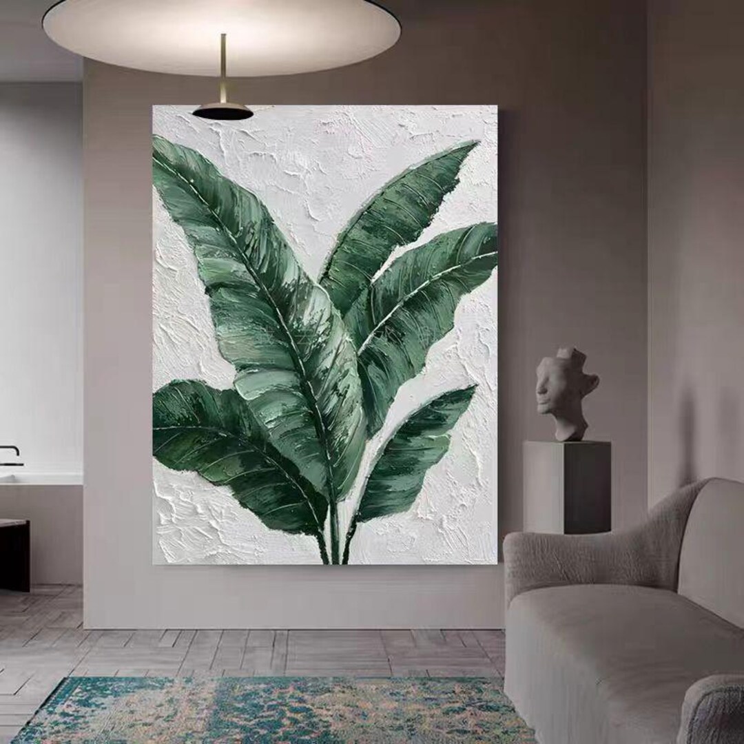 Large 3D Green Leaf Textured Abstract Painting,living Room Decor,home ...