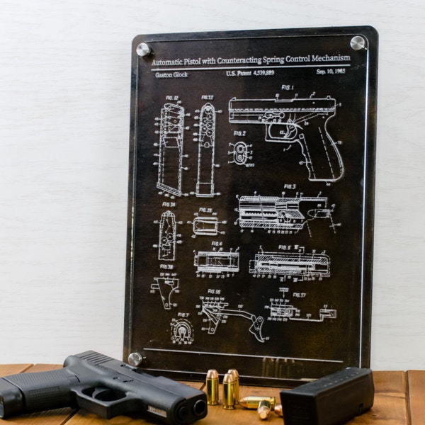 Glock 17 Patent Engraving Wall Art on Acrylic, Man Cave Patent Print