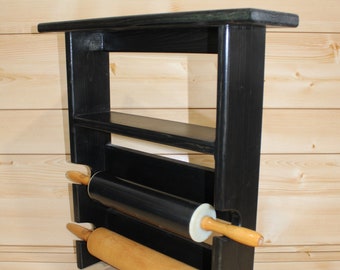 Black Rolling Pin Rack with Double Shelves - Multiple Rolling Pin Rack - Rolling Pin Holder - Rolling Pin Storage - Rolling Pin Rack for 2